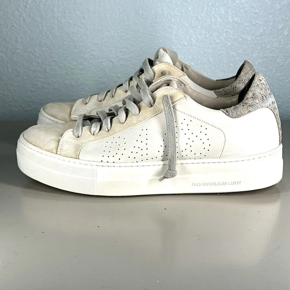 P448 Women Thea White Leather Grey Suede Sneakers Shoes Size 39 US 8.5 Italy - Picture 6 of 16